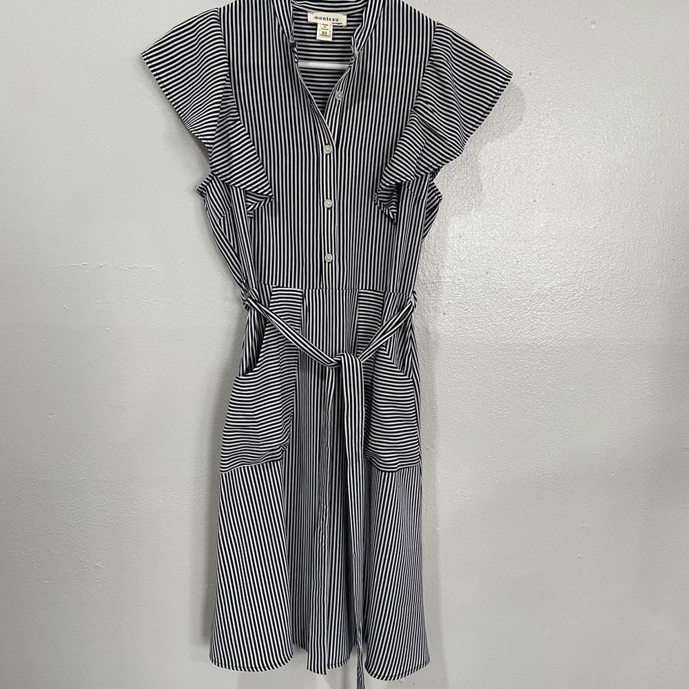 Monteau striped cap sleeve dress